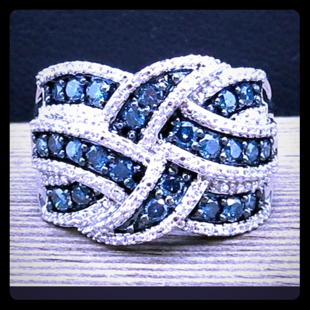 Sapphire cross cross 925 sterling silver ring